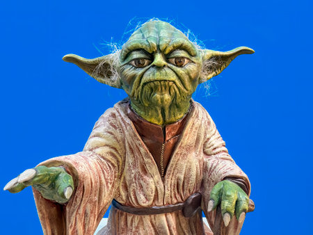 Madrid, Spain; 01-03-2024: Life-size figure of the iconic character from the Star Wars movie saga Yoda, Grand Master of the Jedi Orderのeditorial素材