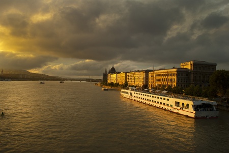 Hungarian Parliament, Budapest in sunsetの写真素材