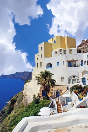 Traditional architecture of Oia village on Santorini island, Greeceの写真素材