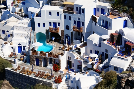 Traditional architecture of Oia village on Santorini island, Greeceの写真素材