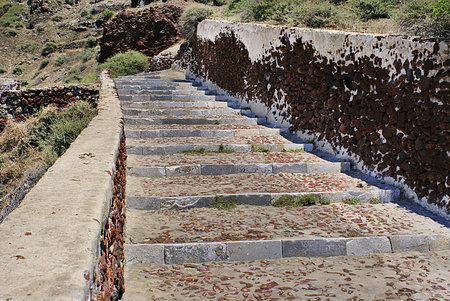Long Outdoor Stone Steps on Santorini island, Greece