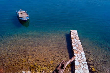 Scenic fishing port of Nafpaktos city in Greeceの写真素材