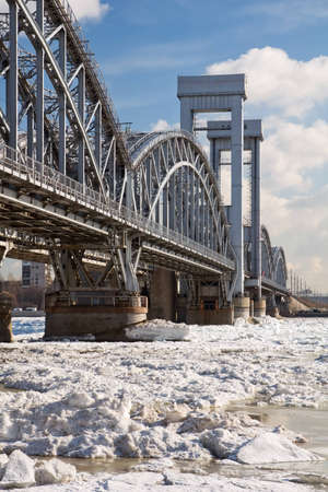 Railway Bridge over the River Neva  St  Petersburg  Russia の写真素材