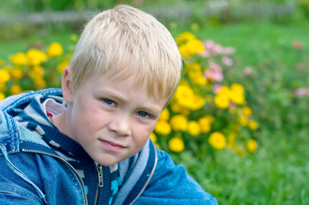 Serious view of five year old boy 