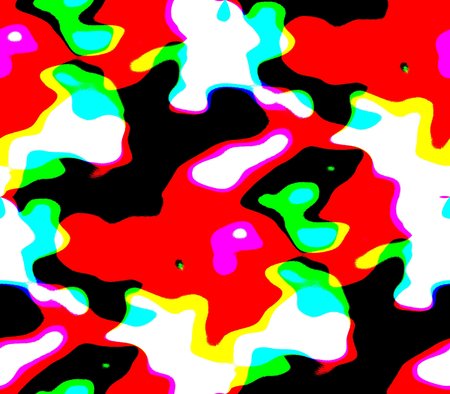 Seamless abstract background in black, pink, green, yellow and white, red spots and lines, holes and blots with long tails and meek, gentle and spiritedの写真素材