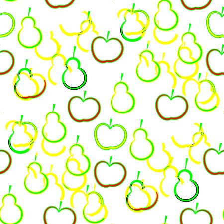 Abstract seamless background color strokes brown and yellow and green fruits of apples and pears with tailsの写真素材