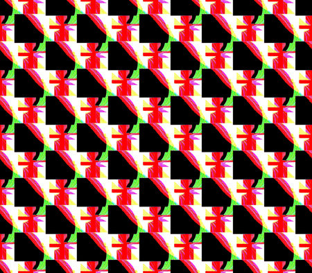 Abstract seamless black background with lines and triangles, the angles of red and yellow and green...