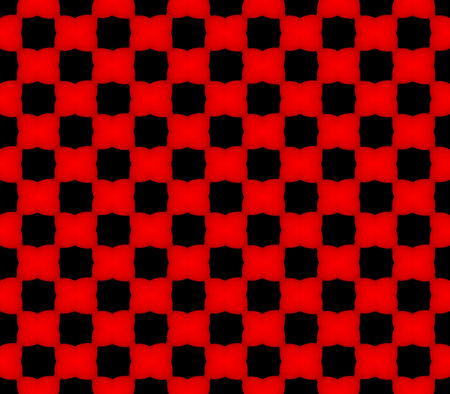 Abstract seamless black background with red flowers with red stroke lined in rows to form a pattern