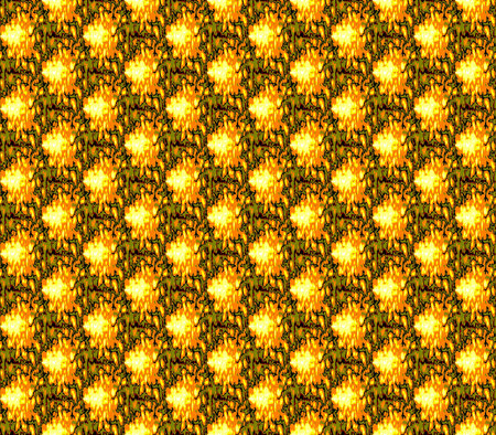Abstract seamless background of yellow and black, white and gray spots, lines and rows of holes...