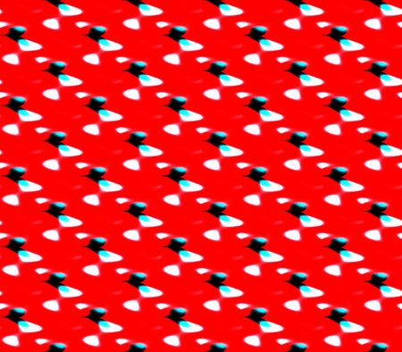 Abstract seamless background of red and black, white and gray spots, lines and rows of holes arranged around the drawingの写真素材