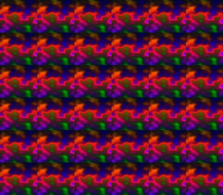 Abstract seamless background of green and blue, red and pink and black spots, lines and rows of holes arranged around the drawingの写真素材