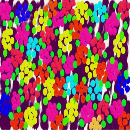 Abstract pattern of colored yellow and blue and red and pink flowers of flowing paint throughout the drawingのイラスト素材