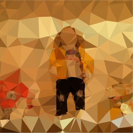 Abstract pastel tone in the style polygon soft tone boys dressed in sweaters and curtains and trousers are standingのイラスト素材