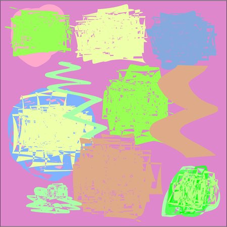 Abstract hand writing textures in green and blue and yellow and pink and brown tones, design for postcards and banners and postersのイラスト素材