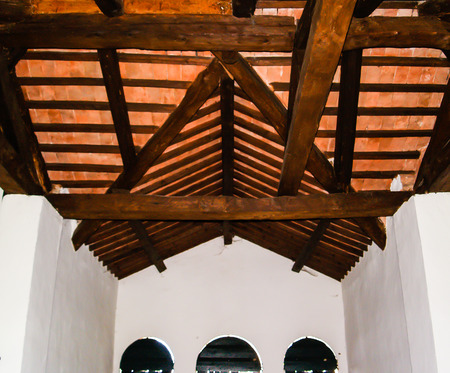 Exposed ceiling beams in a 18th century venetian villaの写真素材