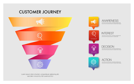 Infographic template for business. Funnel marketing infographic 4 steps and icon of digital marketing customer journey conceptのイラスト素材