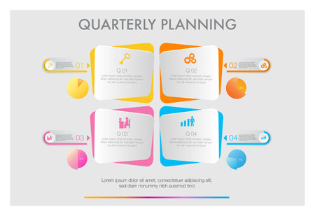 quarterly planning Percentage circle chart for projects milestone template for presentation to help you easily identify which stage of project is currently Diagram with 4 quarter o