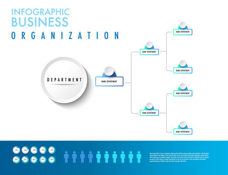 Infographic for business organization chart model depatment template, easily to change title and use could apply data timeline diagram roadmap report or progress presentation.のイラスト素材