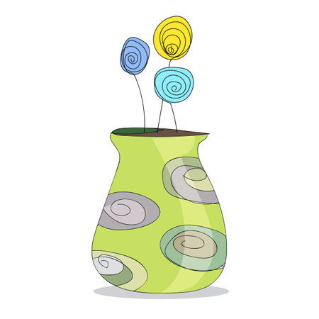 Hand drawn abstract doodle garden flowers vase for decorate layout banner or graphicのイラスト素材