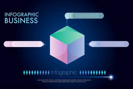 Cube shape Infographic template for business. isometric infographic 3 option and people icon for business data diagram project presentationのイラスト素材