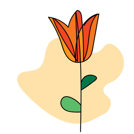 Flower with leaves. Hand drawn vector illustration in doodle style.のイラスト素材