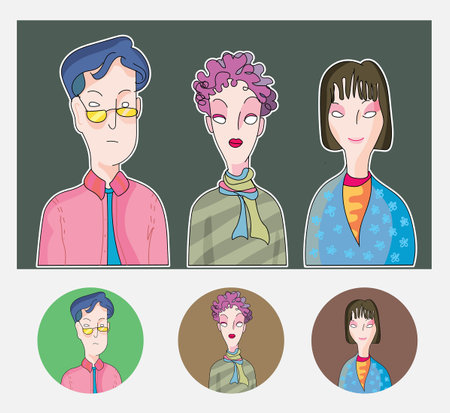 hand drawn doodle people pastel color minimalist styleのイラスト素材