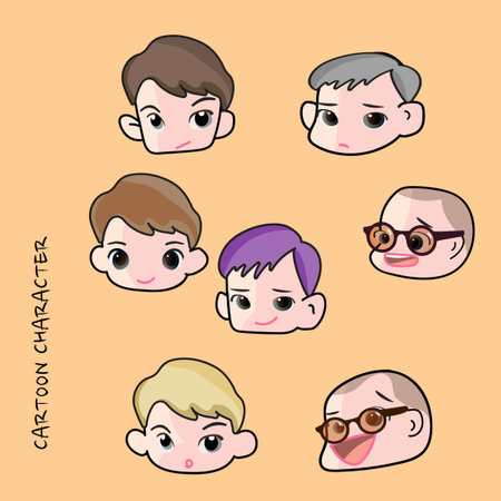Set of cute cartoon men with different hairstyles. Vector illustration.のイラスト素材