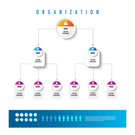 Infographic for business organization chart model depatment template, easily to change title and use could apply data timeline diagram roadmap report or progress presentation.のイラスト素材