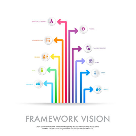 Infographic template framework vision 10 processes growth arrow for business ,Modern step timeline diagram, procedure concept, steps or processes.のイラスト素材