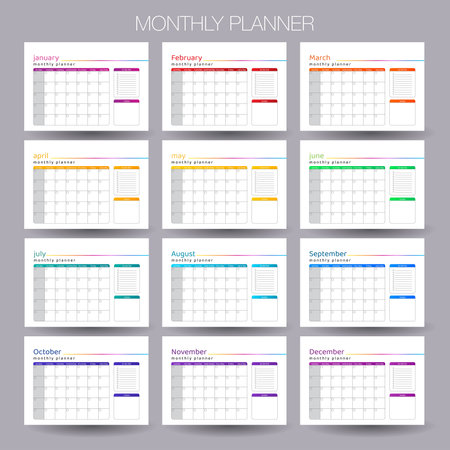 12 month year plan week and day color calendar template design for businessのイラスト素材