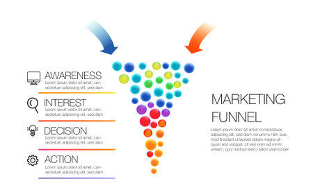 Design template, funnel marketing infographic 4 steps and icon of digital marketing conceptのイラスト素材