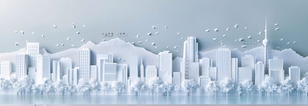 Cityscape background. Paper art and craft style.の素材