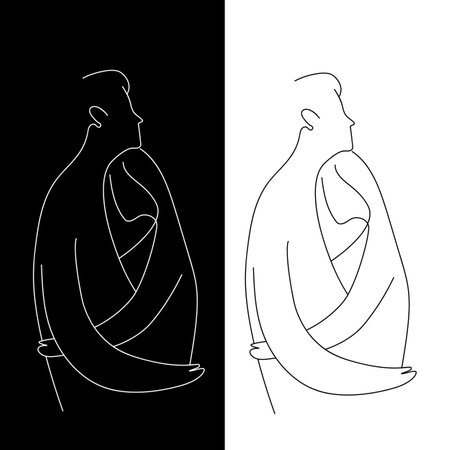 Man and woman line art vector illustration. Isolated on white and black backgroundのイラスト素材