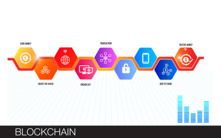 Blockchain Infographic Design with Icons Set. Vector illustration.のイラスト素材