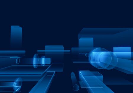 Cyber blue isometric neon city virtual reality background. Abstract technology innovation future digital background. 3d rendering.の写真素材
