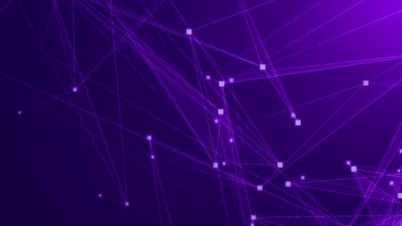 Abstract purple violet polygon tech network with connect technology background. Abstract dots and lines texture background. 3d rendering.の写真素材