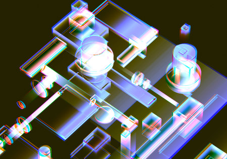 3D Visualization of data and glitch technology background. Abstract technology innovation future...