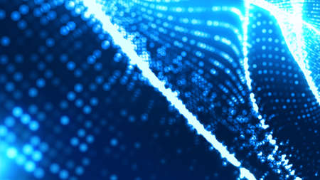 Dot blue wave light screen gradient texture background. Abstract ai technology big data digital background. 3d rendering.の写真素材