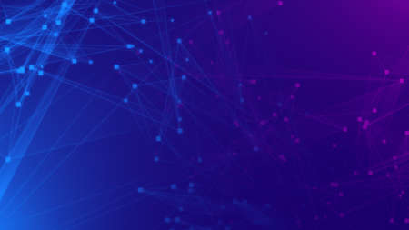 Abstract purple violet and blue polygon tech network with connect technology background. Abstract dots and lines texture background. 3d rendering.の写真素材