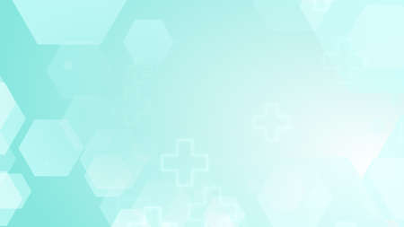 Hexagon cross geometric blue green pattern medical bright background. Abstract graphic design technology and science concept.の写真素材