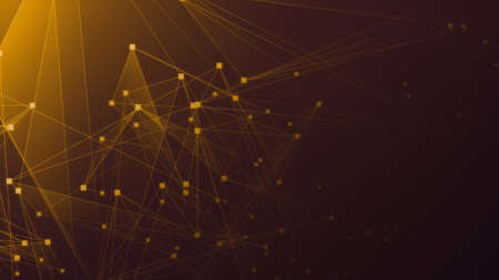 Abstract orange polygon tech network with connect technology background. Abstract dots and lines texture background. 3d rendering.の写真素材