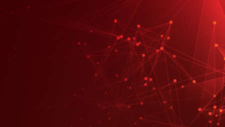 Abstract red polygon tech network with connect technology background. Abstract dots and lines texture background. 3d rendering.の写真素材