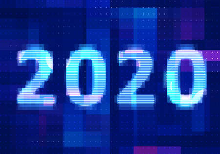 2020 vision new year with technology blue background. Abstract digital machine learning with digital future design concept.の写真素材