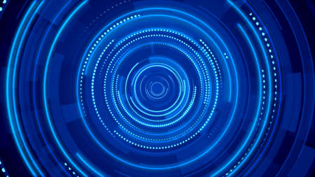 Circle blue neon light technology Hi-tech dark background. Abstract graphic digital future concept design.の写真素材