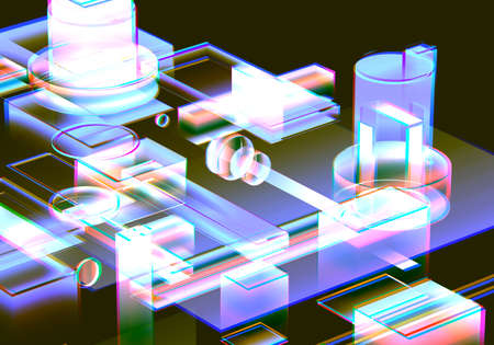 3D Visualization of data and glitch technology background. Abstract technology innovation future digital background. 3d rendering.の写真素材