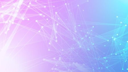 Abstract pink blue polygon tech network with connect technology background. Abstract dots and lines...