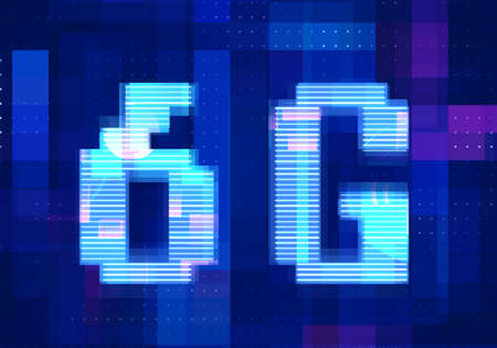 6G Network Internet Mobile icon technology blue background. Abstract digital machine learning with digital future design concept.の写真素材