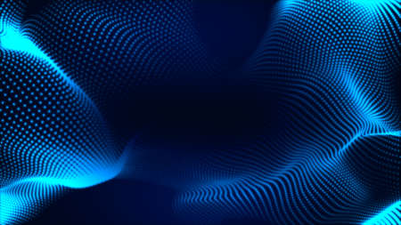 Dot white blue wave light screen gradient texture background. Abstract  technology big data digital background. 3d rendering.の写真素材
