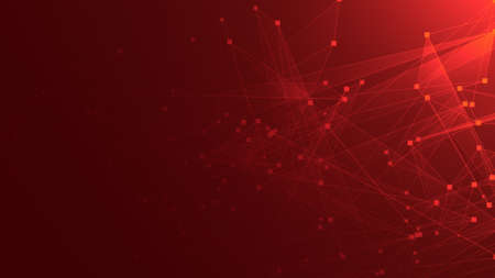 Abstract red polygon tech network with connect technology background. Abstract dots and lines texture background. 3d rendering.の写真素材