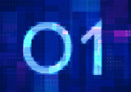 01 binary computer code on the  screen on monitor computer technology with blue background. Abstract digital future design concept.の写真素材
